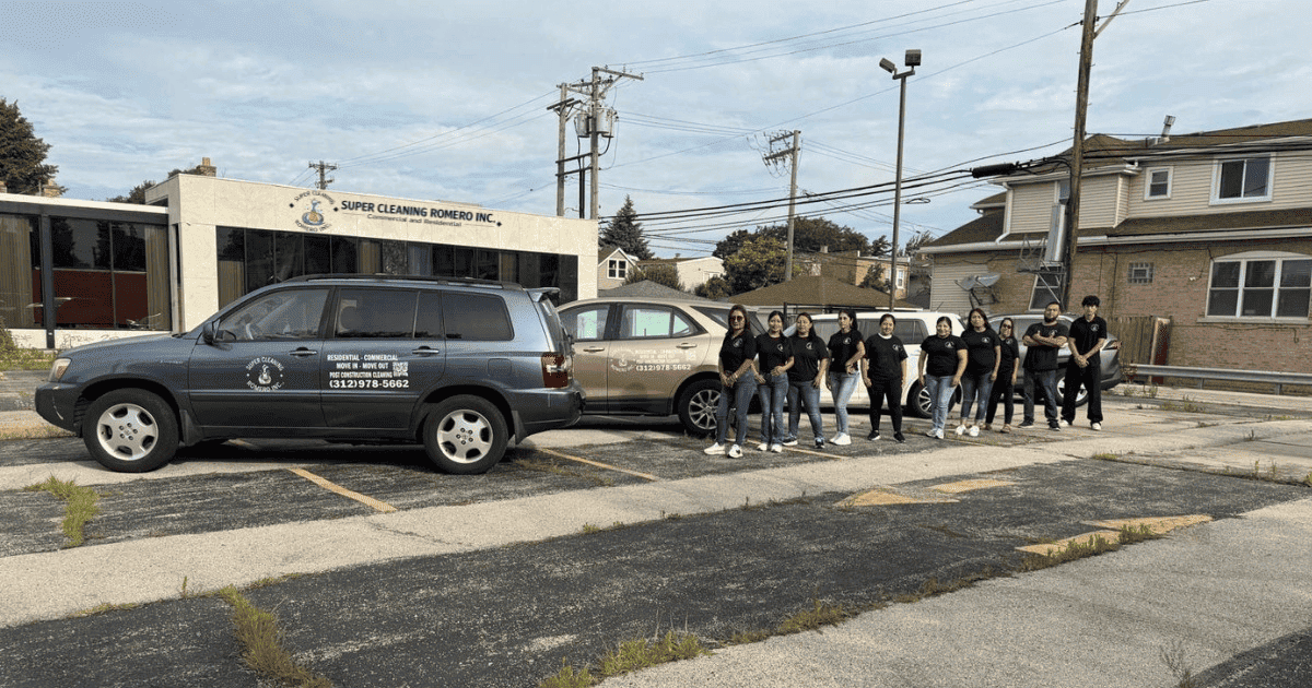 Super Cleaning Romero team with their company vehicles
